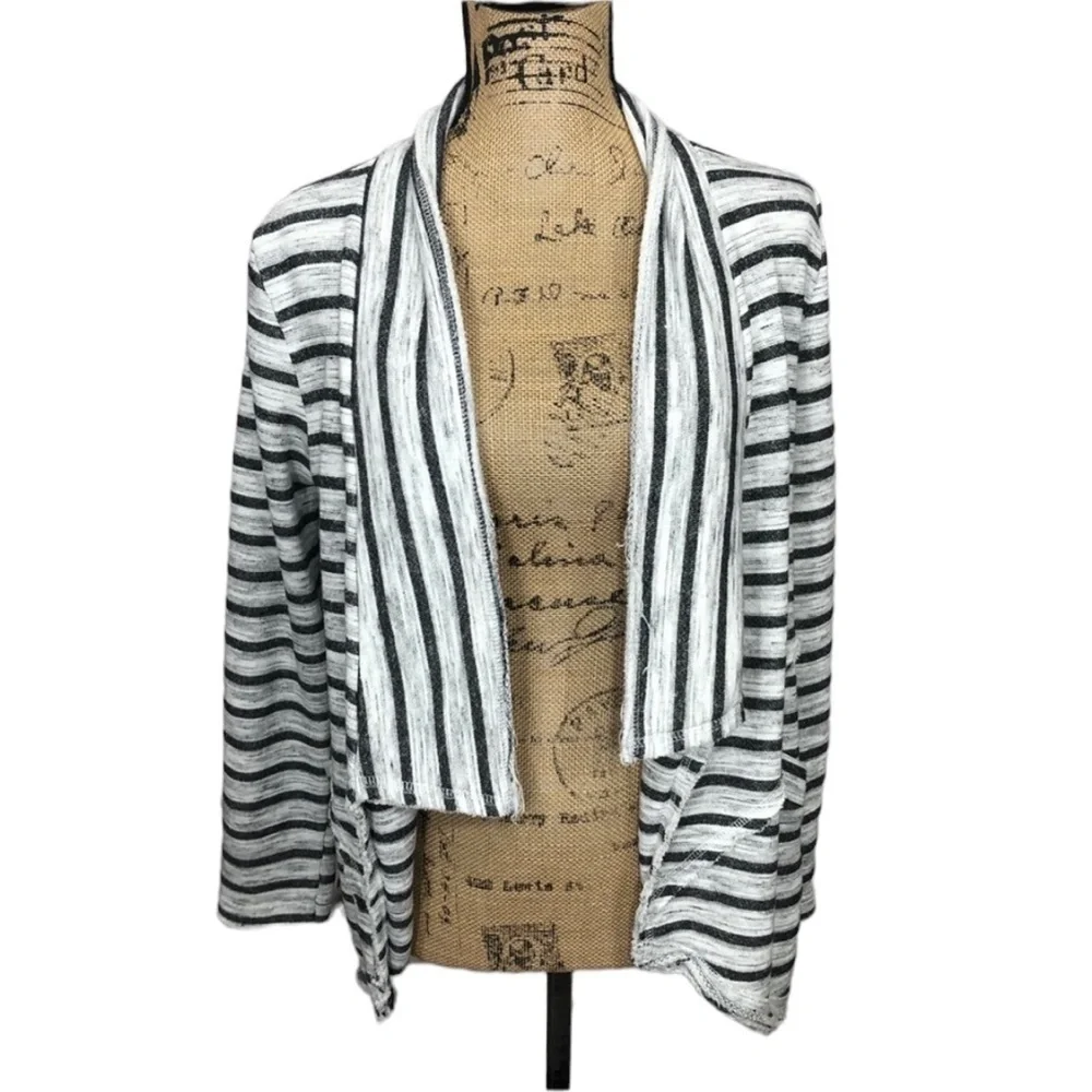 ALTAR’D State Raw Hem Striped Sweater Jacket Gray and White Size Small